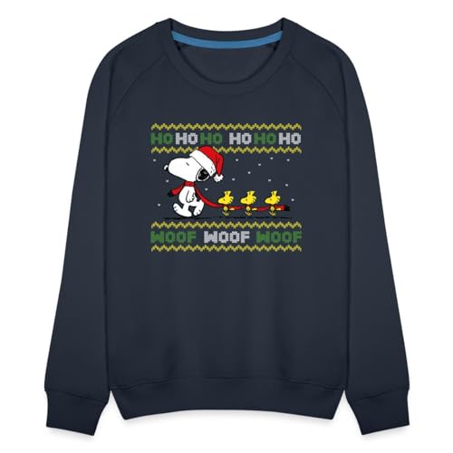 Spreadshirt Peanuts Snoopy Hohoho Ugly Christmas Weihnachten Frauen Premium Pullover, M, Navy von Spreadshirt