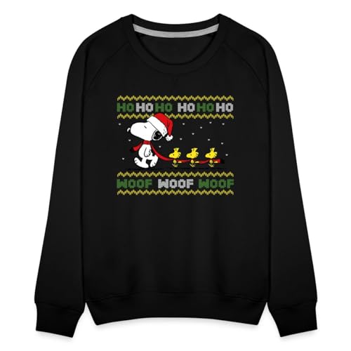 Spreadshirt Peanuts Snoopy Hohoho Ugly Christmas Weihnachten Frauen Premium Pullover, M, Schwarz von Spreadshirt