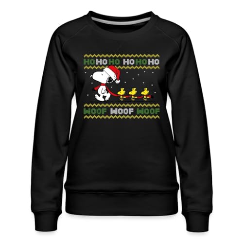 Spreadshirt Peanuts Snoopy Hohoho Ugly Christmas Weihnachten Frauen Premium Pullover, S, Schwarz von Spreadshirt