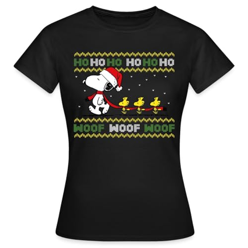 Spreadshirt Peanuts Snoopy Hohoho Ugly Christmas Weihnachten Frauen T-Shirt, L, Schwarz von Spreadshirt