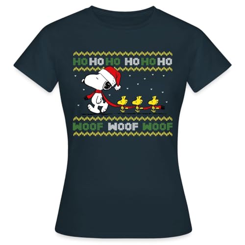 Spreadshirt Peanuts Snoopy Hohoho Ugly Christmas Weihnachten Frauen T-Shirt, XL, Navy von Spreadshirt