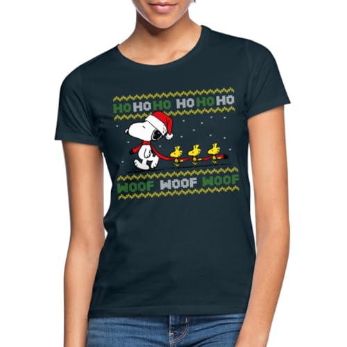 Spreadshirt Peanuts Snoopy Hohoho Ugly Christmas Weihnachten Frauen T-Shirt, XXL, Navy von Spreadshirt