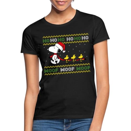 Spreadshirt Peanuts Snoopy Hohoho Ugly Christmas Weihnachten Frauen T-Shirt, XXL, Schwarz von Spreadshirt