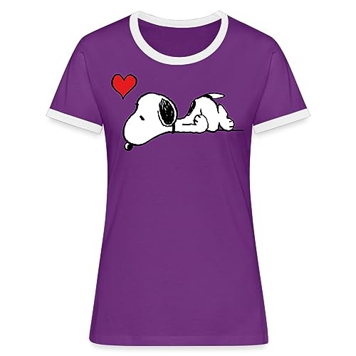 Spreadshirt Peanuts Snoopy Liebe Herz Love Frauen Kontrast T-Shirt, L, Lila/Weiß von Spreadshirt