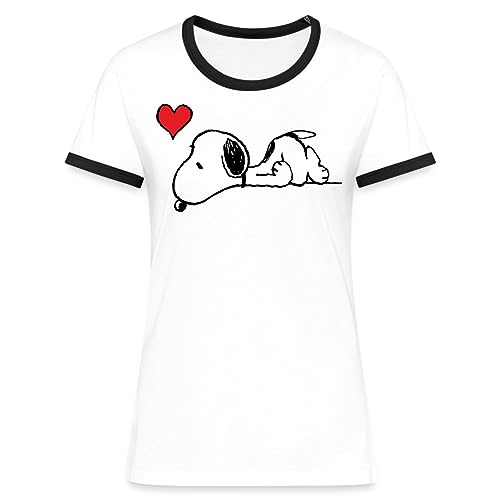 Spreadshirt Peanuts Snoopy Liebe Herz Love Frauen Kontrast T-Shirt, S, Weiß/Schwarz von Spreadshirt