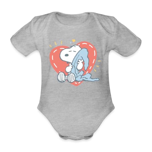 Spreadshirt Peanuts Snoopy Müde Herz Kuscheln Baby Bio-Kurzarm-Body, 68 (3-6 M.), Grau meliert von Spreadshirt