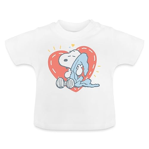 Spreadshirt Peanuts Snoopy Müde Herz Kuscheln Baby Bio-T-Shirt mit Rundhals, 6-12 Monate, weiß von Spreadshirt