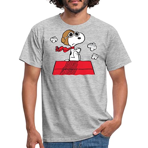 Spreadshirt Peanuts Snoopy Pilot Fliegen Männer T-Shirt, XXL, Grau meliert von Spreadshirt