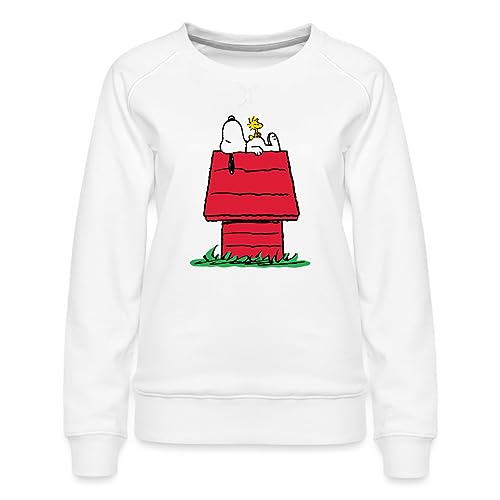 Spreadshirt Peanuts Snoopy Und Die Hundehütte Frauen Premium Pullover, S, weiß von Spreadshirt