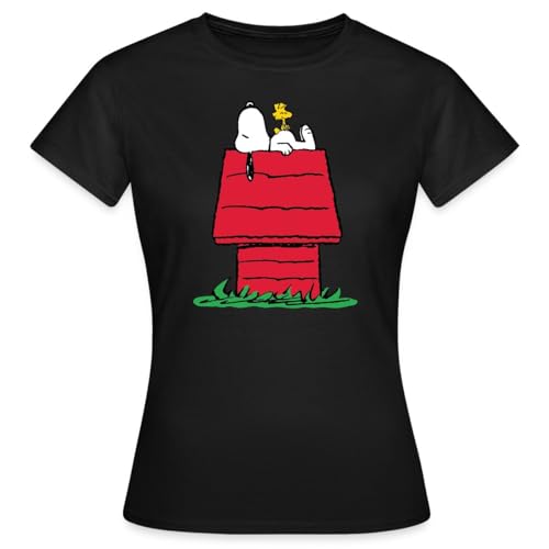 Spreadshirt Peanuts Snoopy Und Die Hundehütte Frauen T-Shirt, L, Schwarz von Spreadshirt