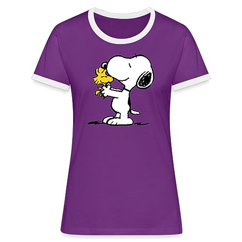 Spreadshirt Peanuts Snoopy Und Woodstock Frauen Kontrast T-Shirt, L, Lila/Weiß von Spreadshirt