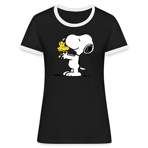 Spreadshirt Peanuts Snoopy Und Woodstock Frauen Kontrast T-Shirt, M, Schwarz/Weiß von Spreadshirt