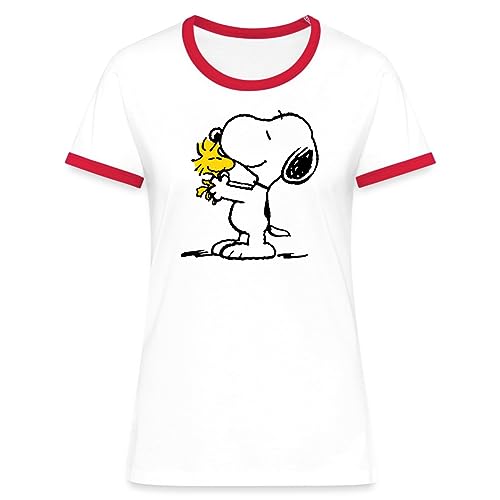 Spreadshirt Peanuts Snoopy Und Woodstock Frauen Kontrast T-Shirt, S, Weiß/Rot von Spreadshirt