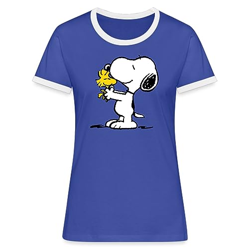 Spreadshirt Peanuts Snoopy Und Woodstock Frauen Kontrast T-Shirt, S, Blau/Weiß von Spreadshirt