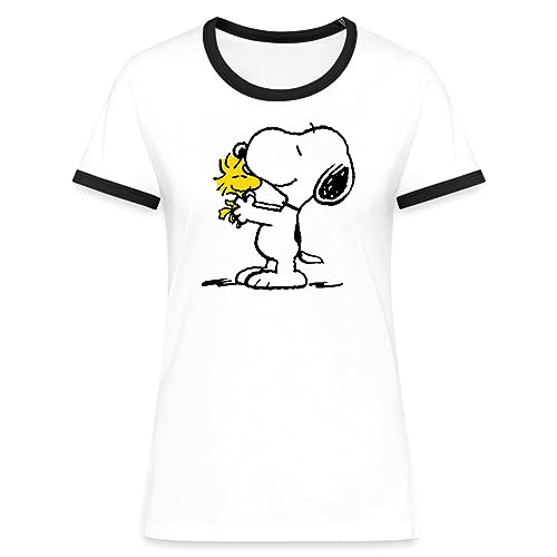 Spreadshirt Peanuts Snoopy Und Woodstock Frauen Kontrast T-Shirt, S, Weiß/Schwarz von Spreadshirt