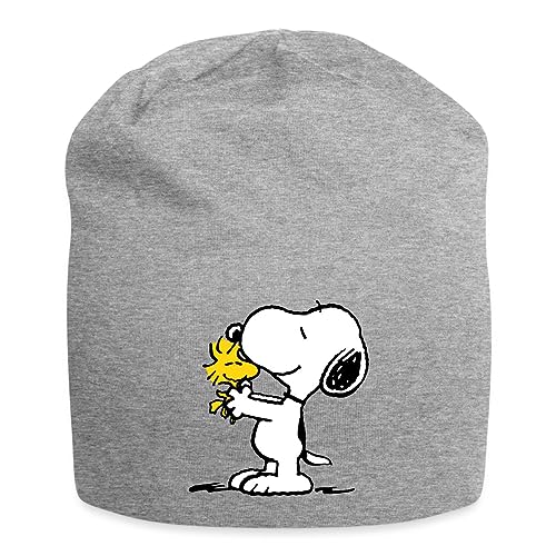 Spreadshirt Peanuts Snoopy Und Woodstock Jersey-Beanie, One Size, Grau meliert von Spreadshirt