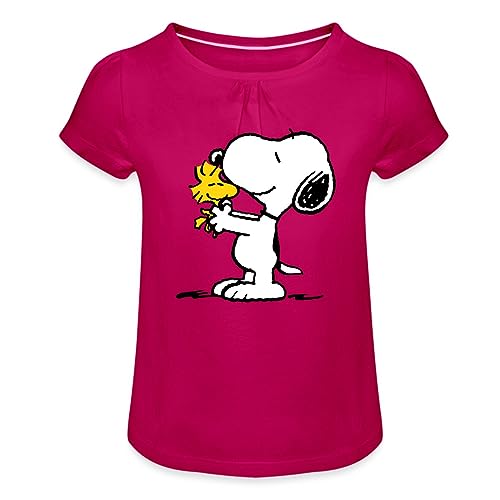 Spreadshirt Peanuts Snoopy Und Woodstock Mädchen T-Shirt mit Raffungen, 12 Jahre, Fuchsia von Spreadshirt