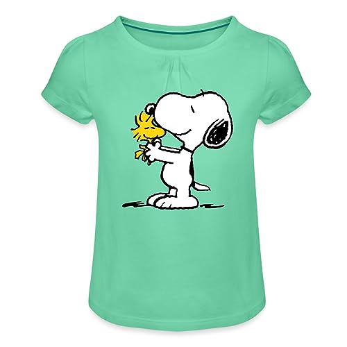 Spreadshirt Peanuts Snoopy Und Woodstock Mädchen T-Shirt mit Raffungen, 12 Jahre, Mintgrün von Spreadshirt