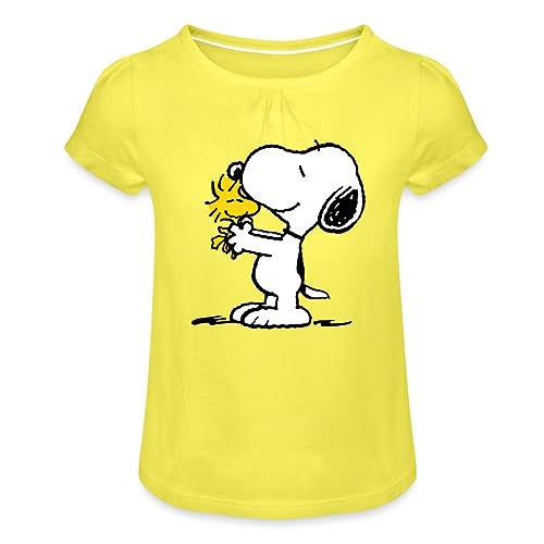 Spreadshirt Peanuts Snoopy Und Woodstock Mädchen T-Shirt mit Raffungen, 6 Jahre, Gelb von Spreadshirt