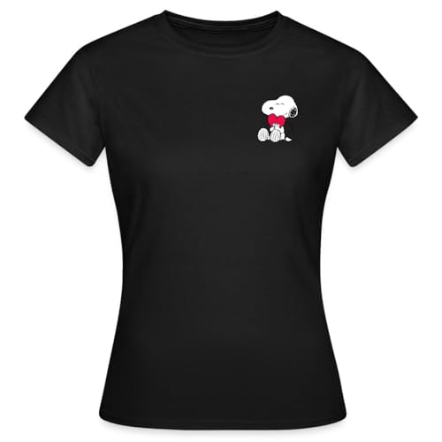 Spreadshirt Peanuts Snoopy mit Herz Brustmotiv Frauen T-Shirt, XXL, Schwarz von Spreadshirt