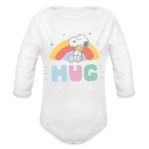 Spreadshirt Peanuts Snoopy & Woodstock Hug Baby Bio-Langarm-Body, 68 (3-6 M.), weiß von Spreadshirt