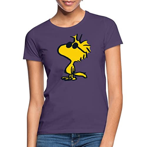 Spreadshirt Peanuts Woodstock Sonnenbrille Cool Frauen T-Shirt, XXL, Dunkellila von Spreadshirt