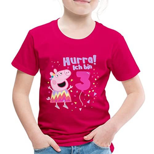 Spreadshirt Peppa Wutz Hurra Ich Bin 3 Jahre Kinder Premium T-Shirt, 110/116 (4 Jahre), Dunkles Pink von Spreadshirt