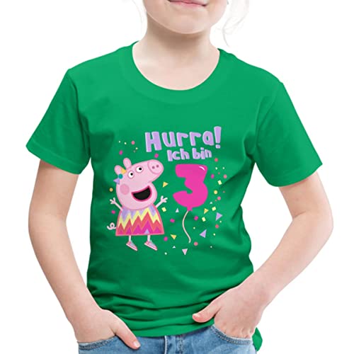 Spreadshirt Peppa Wutz Hurra Ich Bin 3 Jahre Kinder Premium T-Shirt, 110/116 (4 Jahre), Kelly Green von Spreadshirt