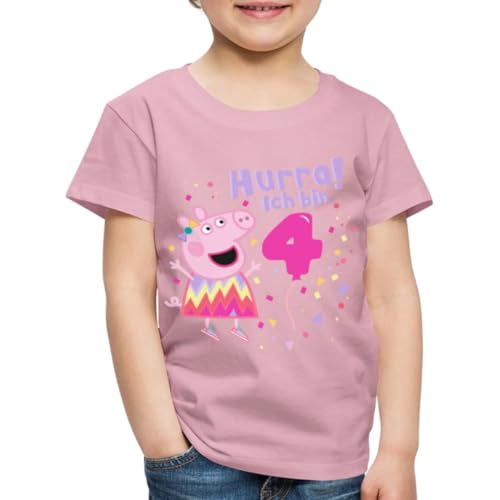 Spreadshirt Peppa Wutz Hurra Ich Bin 4 Jahre Kinder Premium T-Shirt, 98/104 (2 Jahre), Hellrosa von Spreadshirt
