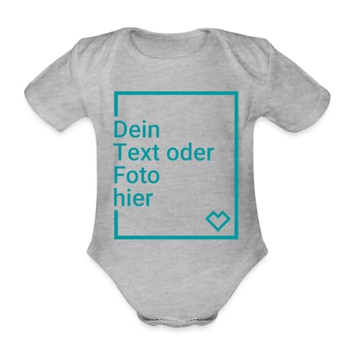 Spreadshirt Personalisierbare Babygeschenke Selbst Gestalten Mit Foto Oder Text Wunschmotiv Baby Bio-Kurzarm-Body, 68 (3-6 M.), Grau meliert von Spreadshirt