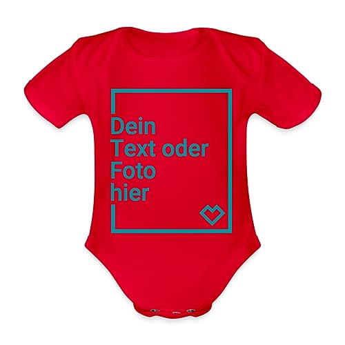 Spreadshirt Personalisierbare Babygeschenke Selbst Gestalten mit Foto und Text Wunschmotiv Baby Bio-Kurzarm-Body, 56 (0-1 M.), Rot von Spreadshirt