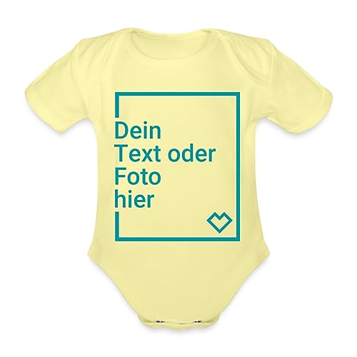 Spreadshirt Personalisierbare Babygeschenke Selbst Gestalten mit Foto und Text Wunschmotiv Baby Bio-Kurzarm-Body, 62 (2-3 M.), Hellgelb von Spreadshirt