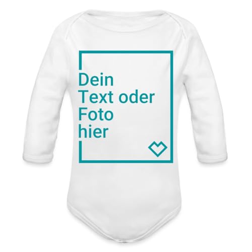 Spreadshirt Personalisierbare Babygeschenke Selbst Gestalten mit Foto und Text Wunschmotiv Baby Bio-Langarm-Body, 56 (0-1 M.), weiß von Spreadshirt