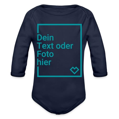 Spreadshirt Personalisierbare Babygeschenke Selbst Gestalten mit Foto und Text Wunschmotiv Baby Bio-Langarm-Body, 62 (2-3 M.), Dunkelnavy von Spreadshirt