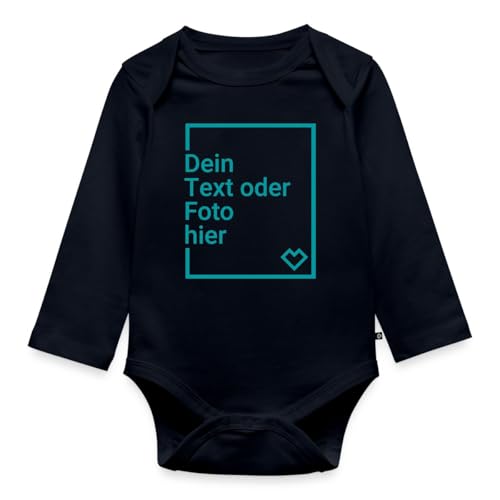 Spreadshirt Baby Geschenk Personalisiert mit Foto und Text | Baby Body Langarm aus Bio-Baumwolle in versch. Farben für Jungen & Mädchen | Baby Strampler Bedrucken mit Wunschmotiv, 62 (2-3 M.), Navy von Spreadshirt