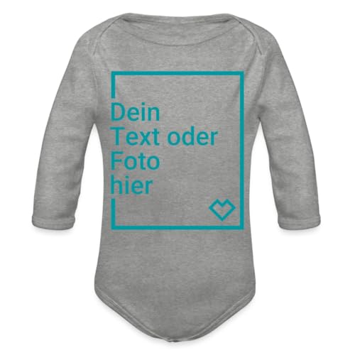 Spreadshirt Personalisierbare Babygeschenke Selbst Gestalten mit Foto und Text Wunschmotiv Baby Bio-Langarm-Body, 68 (3-6 M.), Grau meliert von Spreadshirt