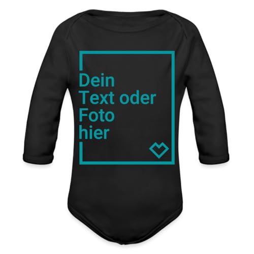 Spreadshirt Personalisierbare Babygeschenke Selbst Gestalten mit Foto und Text Wunschmotiv Baby Bio-Langarm-Body, 68 (3-6 M.), Schwarz von Spreadshirt