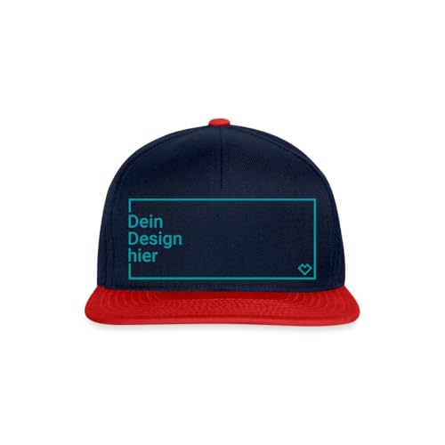 Spreadshirt Cap Selbst Gestalten mit Foto und Text | Herren Snapback Cap personalisiert | Mütze Bedrucken mit Wunschmotiv, One Size, Navy/Rot von Spreadshirt