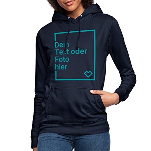 Spreadshirt Personalisierbarer Hoodie Selbst Gestalten mit Foto und Text Wunschmotiv Frauen Hoodie, L, Navy von Spreadshirt