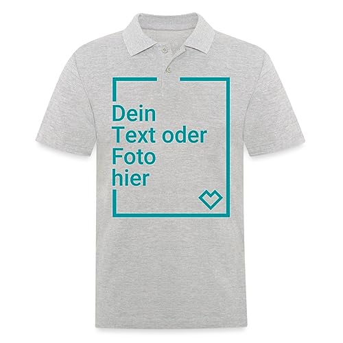 Spreadshirt Personalisierbares Poloshirt Selbst Gestalten mit Foto und Text Wunschmotiv Männer Poloshirt, S, Grau meliert von Spreadshirt