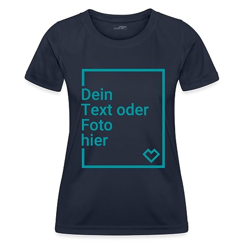 Spreadshirt Personalisierbares Sportshirt Selbst Gestalten mit Foto und Text Wunschmotiv Frauen Funktions-T-Shirt, L, Navy von Spreadshirt