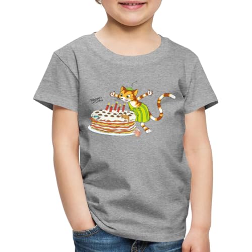 Spreadshirt Pettersson Und Findus Geburtstag Feiern Torte Kinder Premium T-Shirt, 98/104 (2 Jahre), Grau meliert von Spreadshirt