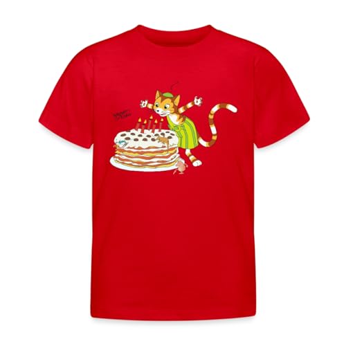 Spreadshirt Pettersson Und Findus Geburtstag Feiern Torte Kinder T-Shirt, 122/128 (7-8 Jahre), Rot von Spreadshirt