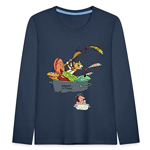 Spreadshirt Pettersson Und Findus Im Topf Mit Fischen Kinder Premium Langarmshirt, 110/116 (4 Jahre), Navy von Spreadshirt