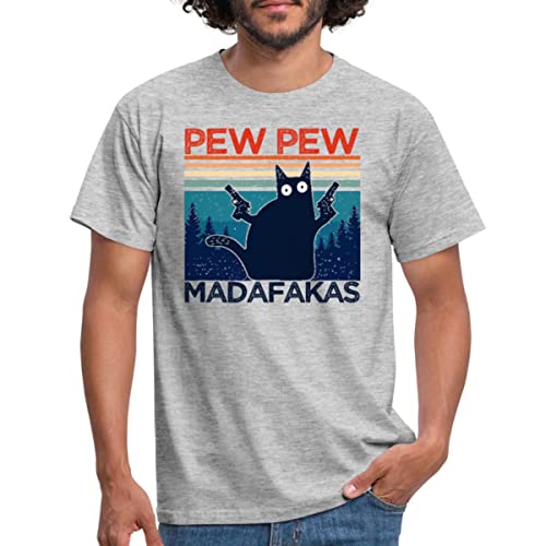 Spreadshirt Pew Pew Madafakas Katze Meme Vintage Männer T-Shirt, XL, Grau meliert von Spreadshirt