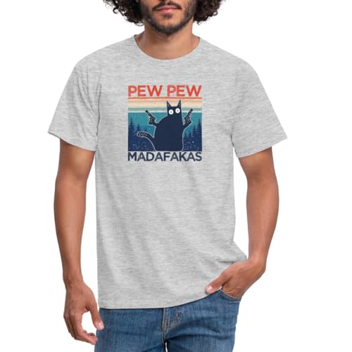 Spreadshirt Pew Pew Madafakas Katze Meme Vintage Männer T-Shirt, XXL, Grau meliert von Spreadshirt