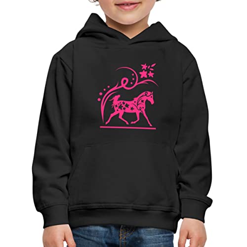 Spreadshirt Pferd Blumen Geschenkidee Geschenk Für Mädchen Kinder Premium Hoodie, 134/146 (9-11 Jahre), Schwarz von Spreadshirt