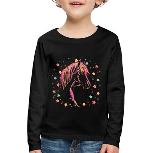 Spreadshirt Pferd Mit Sternchen Kinder Premium Langarmshirt, 122/128 (6 Jahre), Schwarz von Spreadshirt