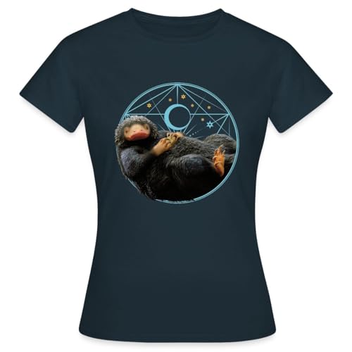 Spreadshirt Phantastische Tierwesen Niffler mit Münze Geschenk Frauen T-Shirt, M, Navy von Spreadshirt