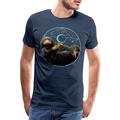 Spreadshirt Phantastische Tierwesen Niffler mit Münze Geschenk Männer Premium T-Shirt, 4XL, Navy von Spreadshirt